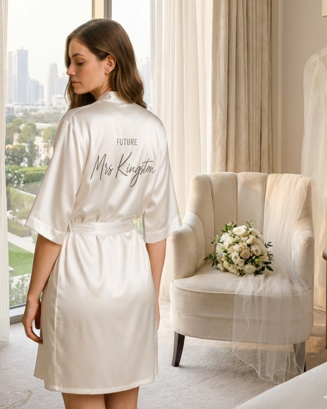 Personalised bridal robe with custom embroidery Dubai