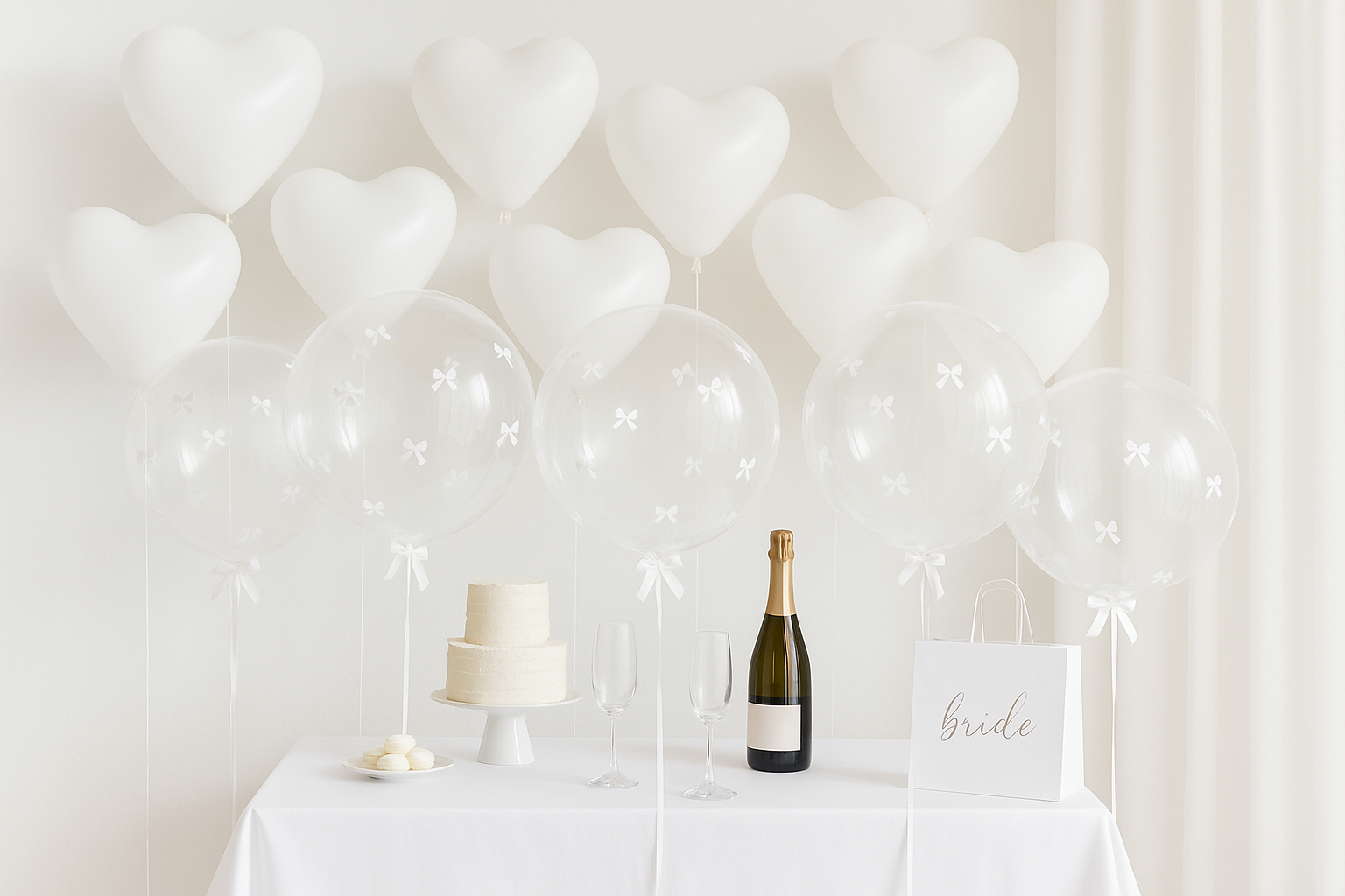 Large clear balloons with white bows at 