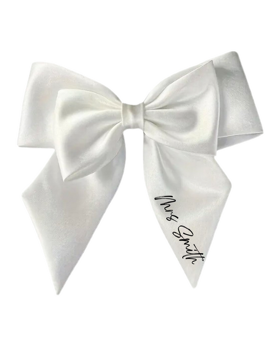 White bride bow with personalised text