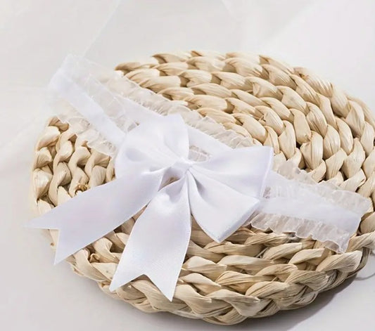 White lace sheer garter with bow
