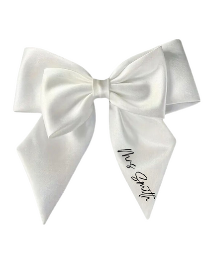 White bride bow with personalised text